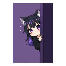 Schattig glurend Neko Chibi – Verlegen paars kat m