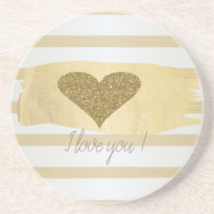 Schattig Gold Glitter harthart Stripes-I hou van j Zandsteen Onderzetter