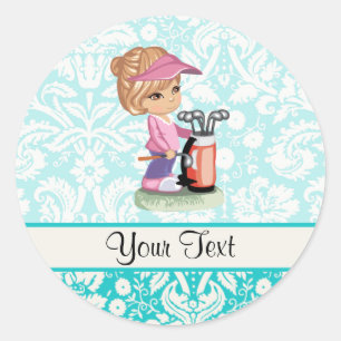 Schattig golf; Damast Patroon Ronde Sticker