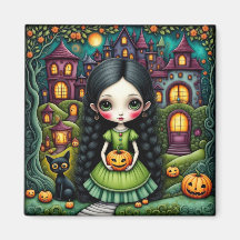 Schattig Goth meisje Pompoen Halloween Dorp