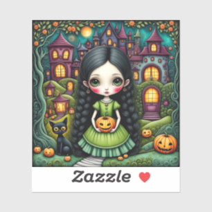 Schattig Gotisch Meisje Pompoen Halloween Dorp Sticker
