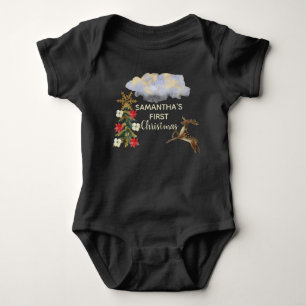 Schattig Goud Groen Boom Hert Wolk Baby 1 Kerstmis Romper