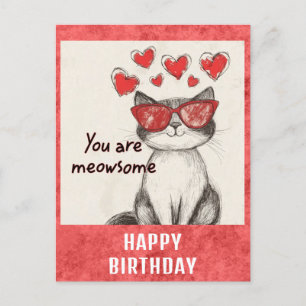 Schattig Grappig Gelukkig Verjaardag Kat Harten Briefkaart