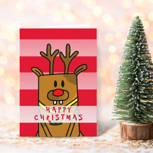 Schattig Grappig Hert Roze Rood Gelukkig Kerstmis Kaart