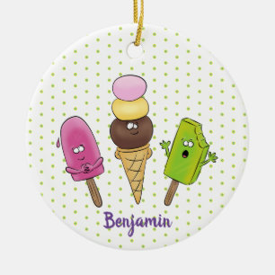 Schattig grappig ijslolly cartoon trio keramisch ornament