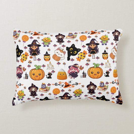 Schattig Grappig Kawaii Halloween Patroon Accent Kussen (Voorkant)