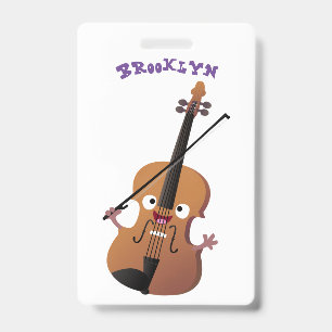 Schattig grappige viool muziek cartoon karakter badge