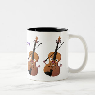 Schattig grappige viool muziek cartoon karakter tweekleurige koffiemok