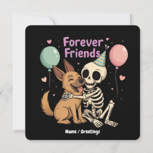 Schattig griezelig skelet knuffelt met Duitse herd Kaart