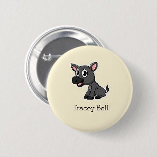 Schattig grijs ezeltje roomkleurig ronde button 5,7 cm