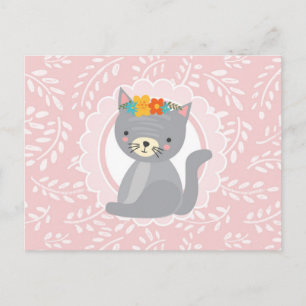 Schattig grijs katje roze witte kat briefkaart