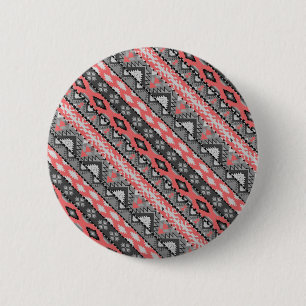Schattig grijs rood azteeks patroonontwerp ronde button 5,7 cm