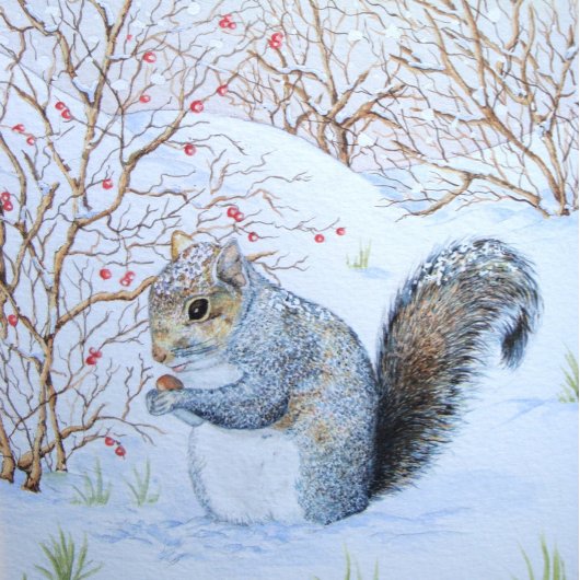 schattig grijze eekhoornsneeuwscène originele wild cadeaupapier