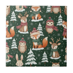 Schattig groen bos kerst dier patroon tegeltje