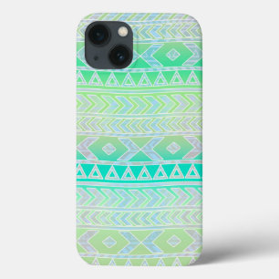 Schattig groen en turquoise Azteekse stijlpatroon iPhone 13 Hoesje