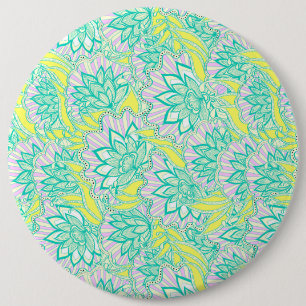 Schattig groen geel bloemmotief ronde button 6,0 cm