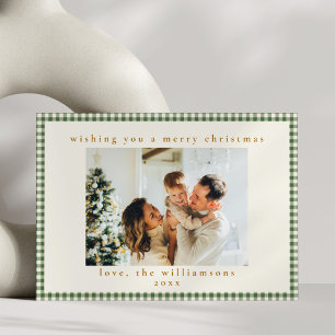 Schattig groen geruit aangepaste foto kerst feestdagenkaart