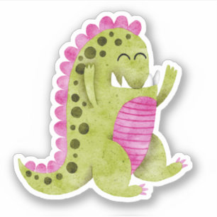 Schattig Groen + Roze Spiked Monster met Grappige Sticker