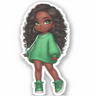 schattig groen zwart chibi meisje sticker