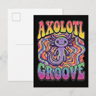 Schattig Groovy Hippie Axolotl Retro 70s Regenboog Briefkaart