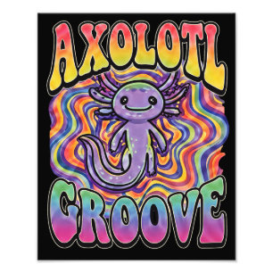 Schattig Groovy Hippie Axolotl Retro 70s Regenboog Foto Afdruk