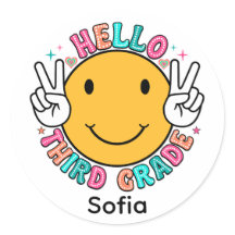Schattig Groovy Smiley Face Hallo Derde Leerjaar T