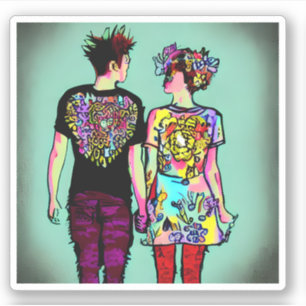 Schattig grunge punkrock stel verliefd sticker