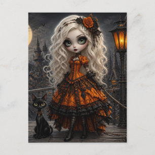 Schattig Halloween blondine en haar zwarte kat Briefkaart