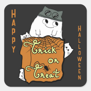 Schattig Halloween Boe - Halloween snoep of een po Vierkante Sticker