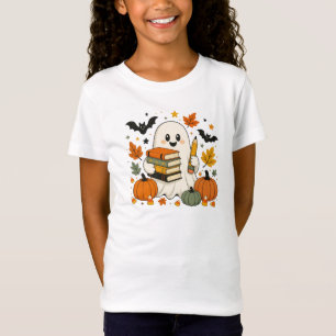 Schattig Halloween Geest Fall Boek Liefhebber T-shirt