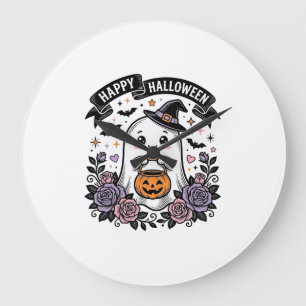 Schattig Halloween Geest Pompoen Vintage Shirt Ont Grote Klok