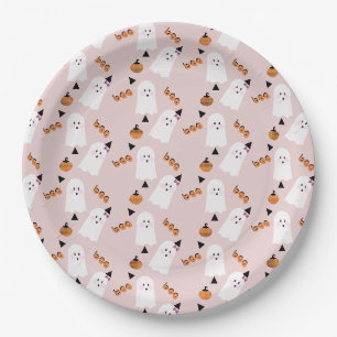 Schattig Halloween Geest Spoken Oranje Confetti Papieren Bordje