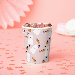 Schattig Halloween Geest Verschijning Oranje Roze Papieren Bekers