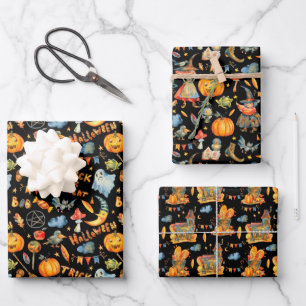 Schattig Halloween   Heksen Pompoenen Geesten Spok Inpakpapier Vel