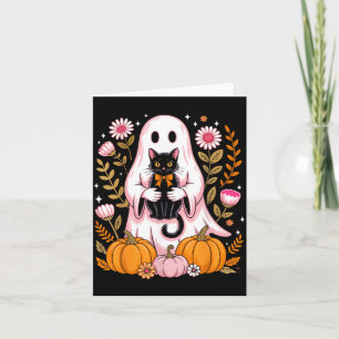 Schattig Halloween-spook met zwarte kat vintage Kaart