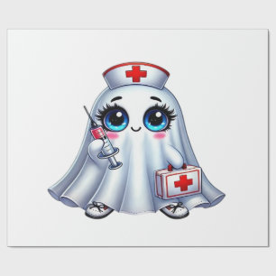 Schattig Halloween spookje in een verpleegstersuni Cadeaupapier