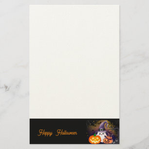 Schattig Halloween-spookje met heksenhoed en pompo Briefpapier