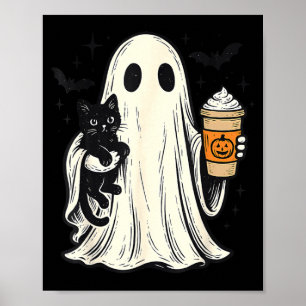 Schattig Halloween-spookje met zwarte kat herfst k Poster