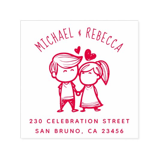 Schattig Hand getrokken paar & aangepaste retour a Zelfinktende Stempel (Design)