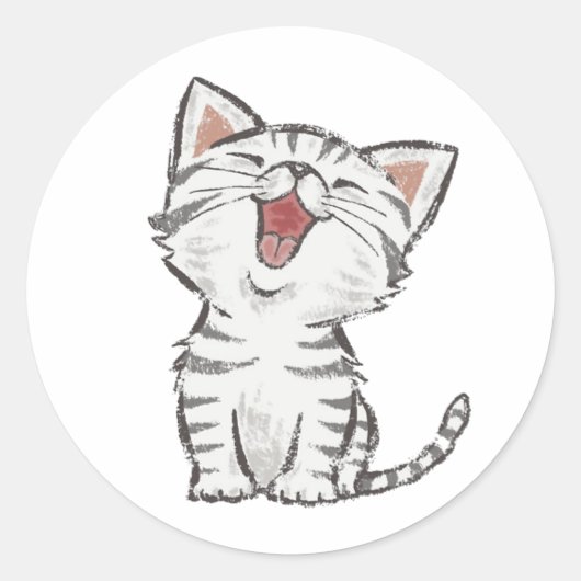 Schattig Happy Mewed Grey (Grey) Kitten Sticker (Voorkant)