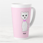 Schattig Happy White Kat op Lichtroze Latte Mok (Rechterhoek)