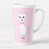 Schattig Happy White Kat op Lichtroze Latte Mok (Rechts)