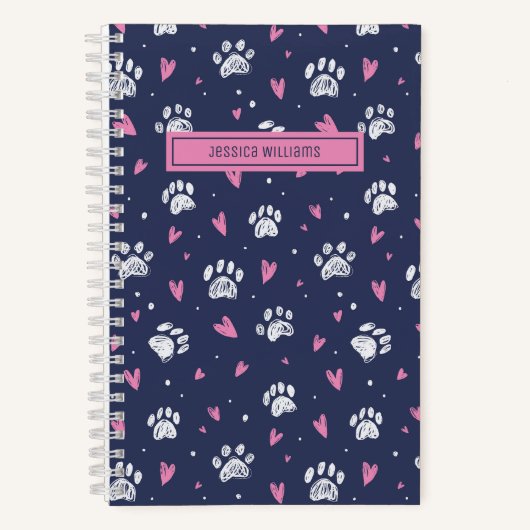 Schattig Hart Huisdier Pootafdruk Patroon Hond Kat Notitieboek (Voorkant)