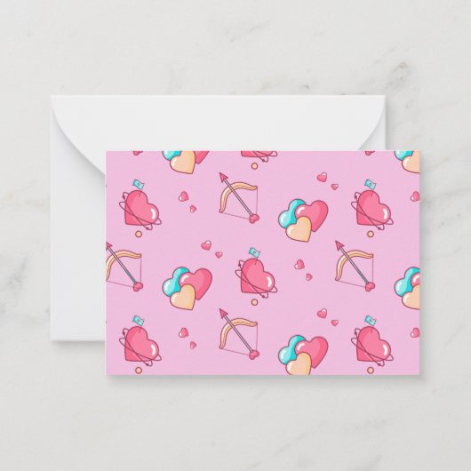 Schattig Hart Patroon Cupido Boog Pijl Valentijnsd Notitiekaartje (Achterkant)