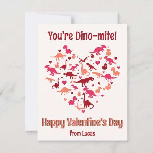 Schattig Hart van Dinosaurussen Kinderklas Valenti Feestdagenkaart (Voorkant)