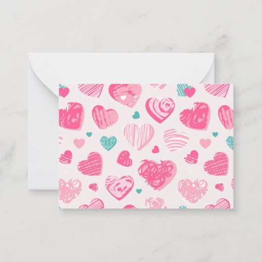 Schattig Hartpatroon Roze Valentijnsdag Notitiekaartje (Achterkant)