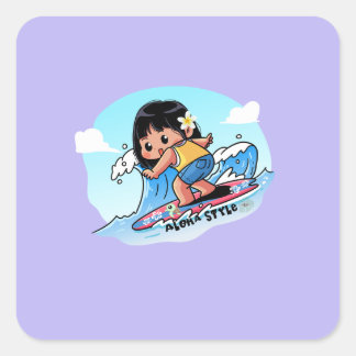 Schattig Hawaiian Surfer Meisje Vierkante Sticker