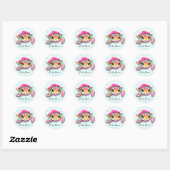 Schattig Heet Roze en Blauwgroen Turtle Girl Baby  Ronde Sticker (Vel)