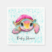 Schattig Heet Roze en Blauwgroen Turtle Girl Baby  Servet (Voorkant)