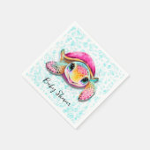 Schattig Heet Roze en Blauwgroen Turtle Girl Baby  Servet (Hoek)